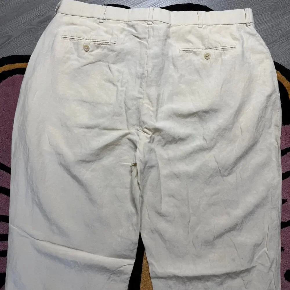 Vintage Y2K Polo Ralph Lauren Silk Linen Chino Pants Size 38 Beige Cream
